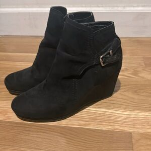Paolo black suede wedge booties boots 8